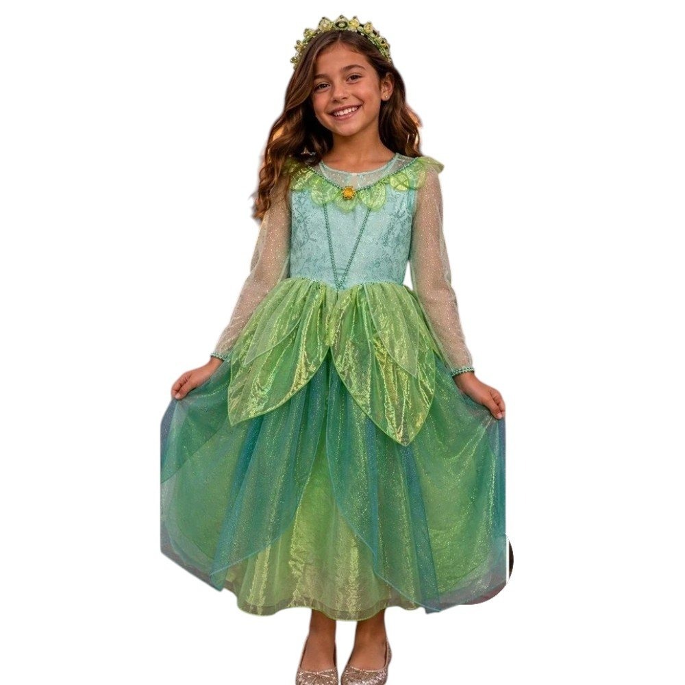 Disney Tiana Costume Dress Kids 10/12 Green Excellent Princess and the Frog Gown